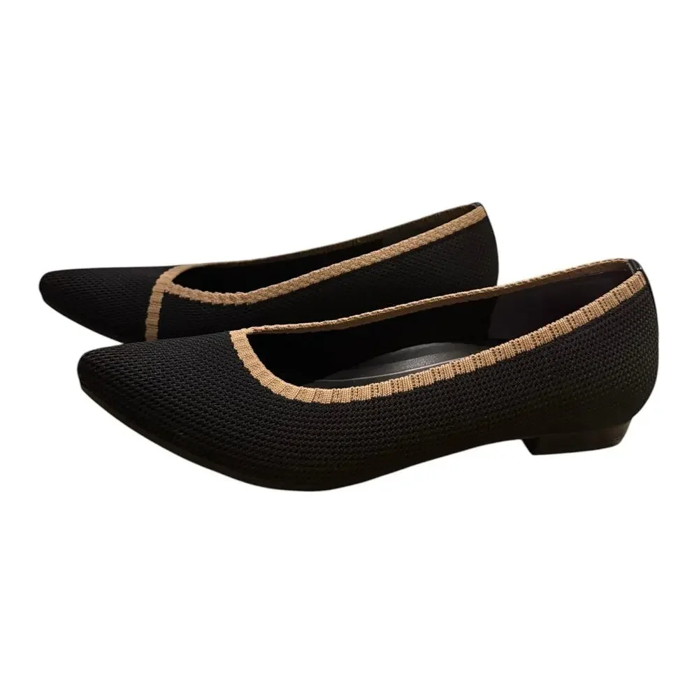 Vionic Dahlia Flats Black & Tan NEW Women’s 7.5 Slip-on Ballet Pointed Toe